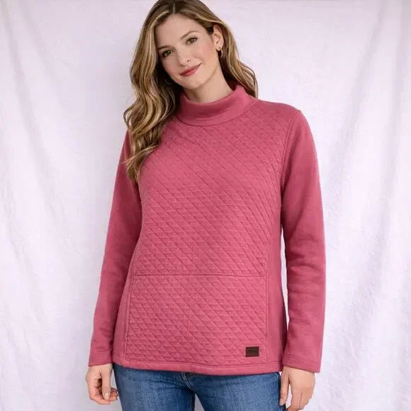 L.L. Bean Mock Neck Quilted Pullover Rose Pink Size L - Picture 1 of 8